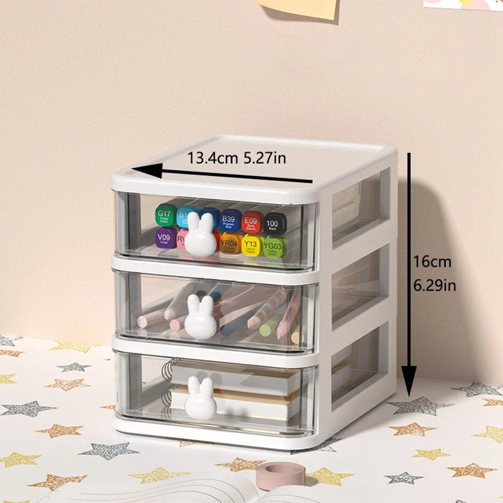 1PCS 3 Layers Desk Storage Box Rack Pen Stand Rabbit Handle Makeup Case Cosmetic Container Brush Holder Jewelry Organizer