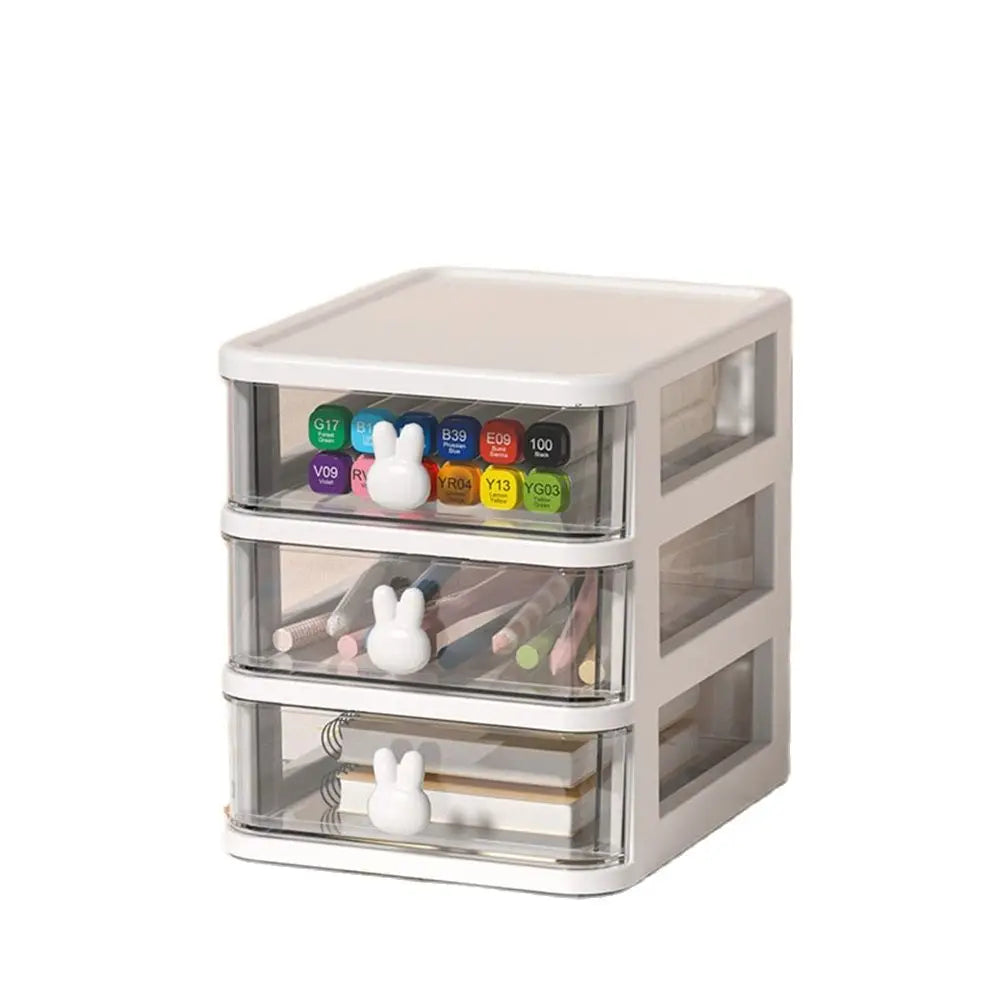 1PCS 3 Layers Desk Storage Box Rack Pen Stand Rabbit Handle Makeup Case Cosmetic Container Brush Holder Jewelry Organizer