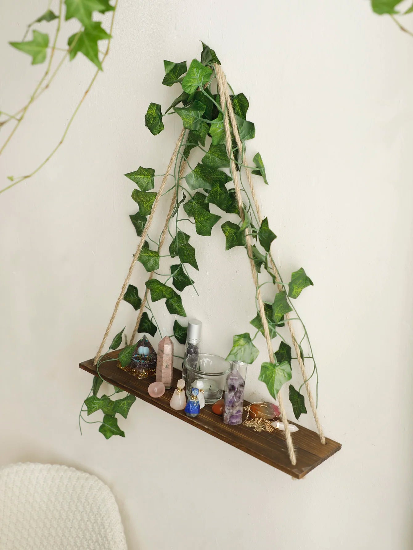 Wood Shelf with Leaf Hanging Decoration LED Shelf Decor Aesthetic Room Decor Floating Shelves Wall Display Stand for Living Room