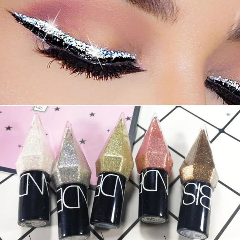 Eye Shadow Pearlescent Diamond Eye Shadow Liquid 5-Color Sequins Makeup Smooth Mini Fine Brush Eyeliner Shine and Head