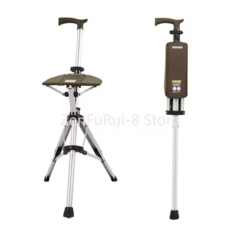 New High Quality Aluminum Alloy Foldable Walking Cane Stick with Seat Adjustable Elderly Crutch Chair with Stool