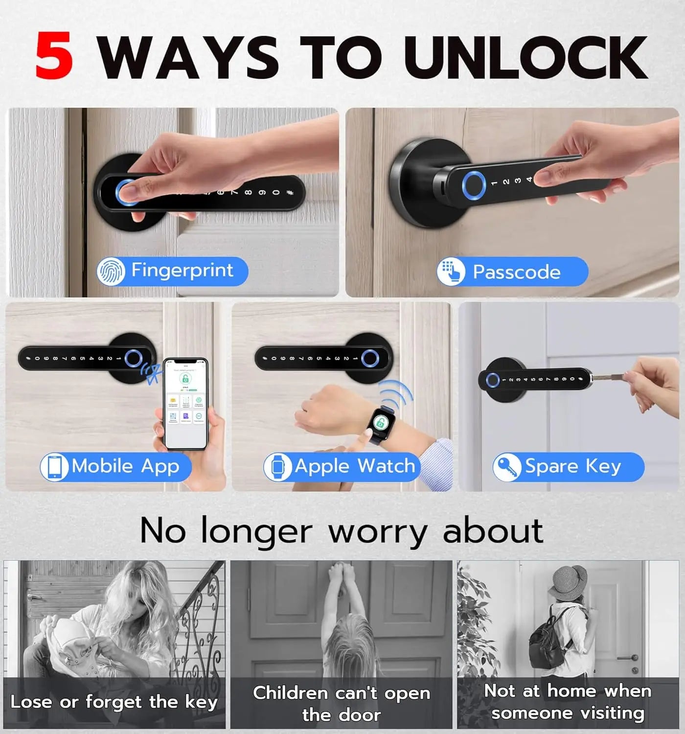 Fingerprint Door Lock with Keypad Smart Door Lock for Bedroom Electronic Lock with Passcode App Unlocking for Interior Doors