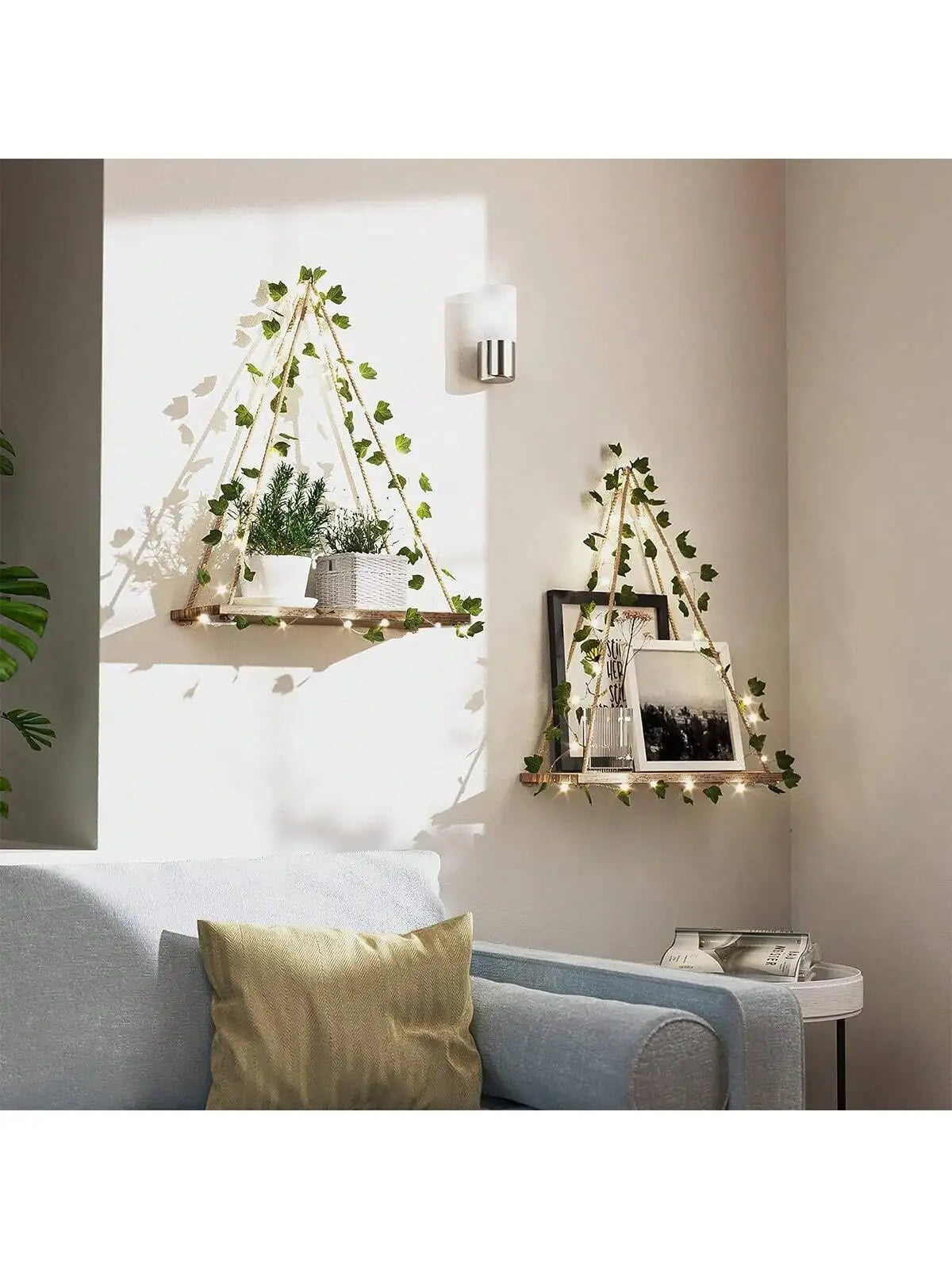 Wood Shelf with Leaf Hanging Decoration LED Shelf Decor Aesthetic Room Decor Floating Shelves Wall Display Stand for Living Room