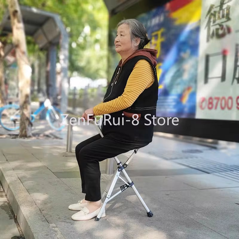 New High Quality Aluminum Alloy Foldable Walking Cane Stick with Seat Adjustable Elderly Crutch Chair with Stool