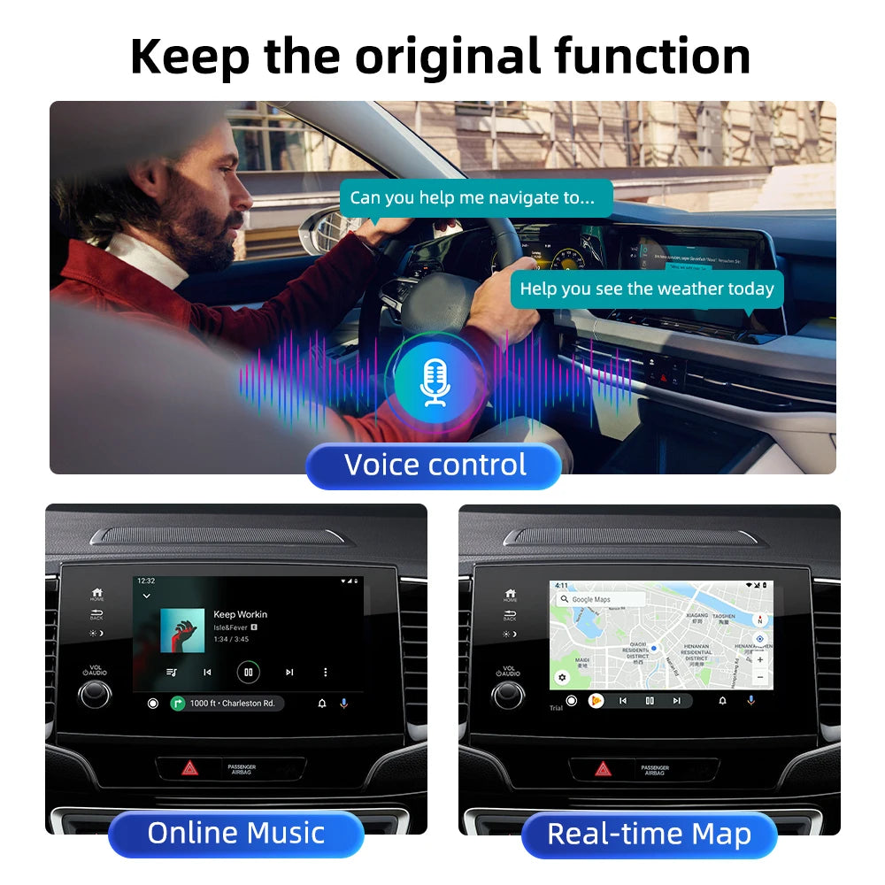 2024  Android Auto Wireless Adapter Smart Ai Box Plug and Play Bluetooth Wifi Auto Connect for Wired Android Auto Cars