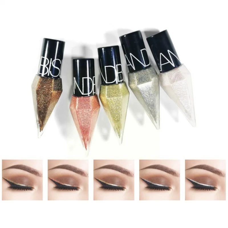 Eye Shadow Pearlescent Diamond Eye Shadow Liquid 5-Color Sequins Makeup Smooth Mini Fine Brush Eyeliner Shine and Head