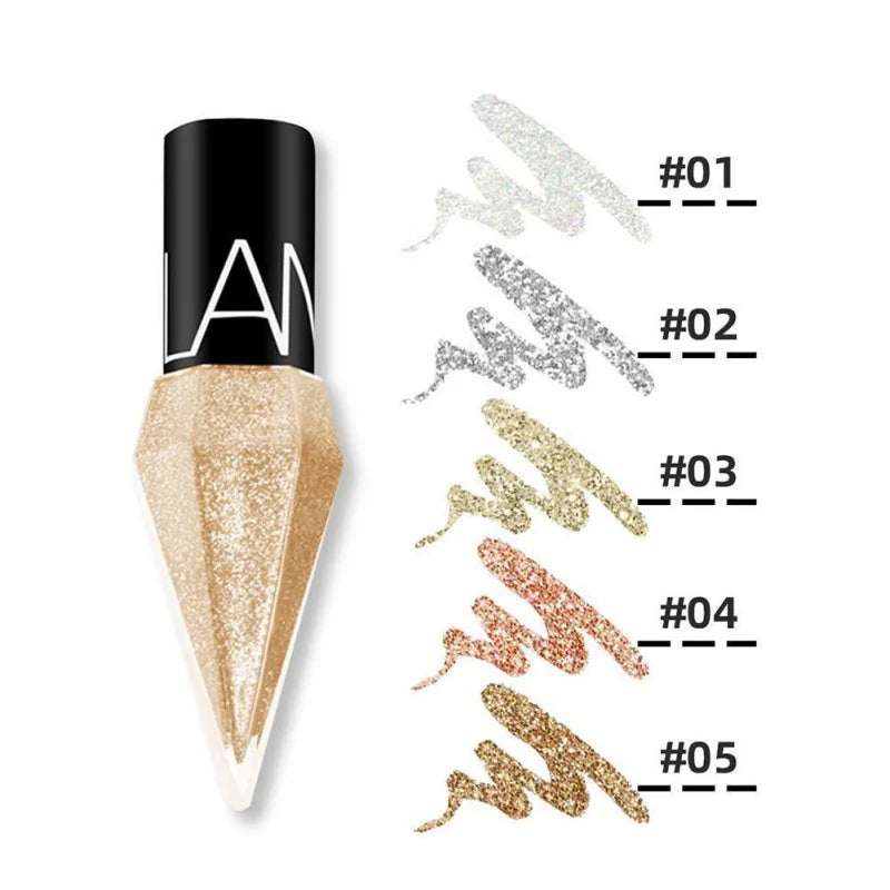 Eye Shadow Pearlescent Diamond Eye Shadow Liquid 5-Color Sequins Makeup Smooth Mini Fine Brush Eyeliner Shine and Head