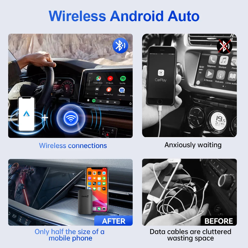 2024  Android Auto Wireless Adapter Smart Ai Box Plug and Play Bluetooth Wifi Auto Connect for Wired Android Auto Cars