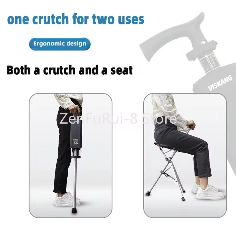 New High Quality Aluminum Alloy Foldable Walking Cane Stick with Seat Adjustable Elderly Crutch Chair with Stool