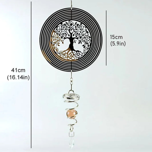 3D Rotating Wind Spinner Tree of Life Balcony Garden Decoration Outdoor Hanging Wind Chimes Pendant Stained Glass Sun Catcher