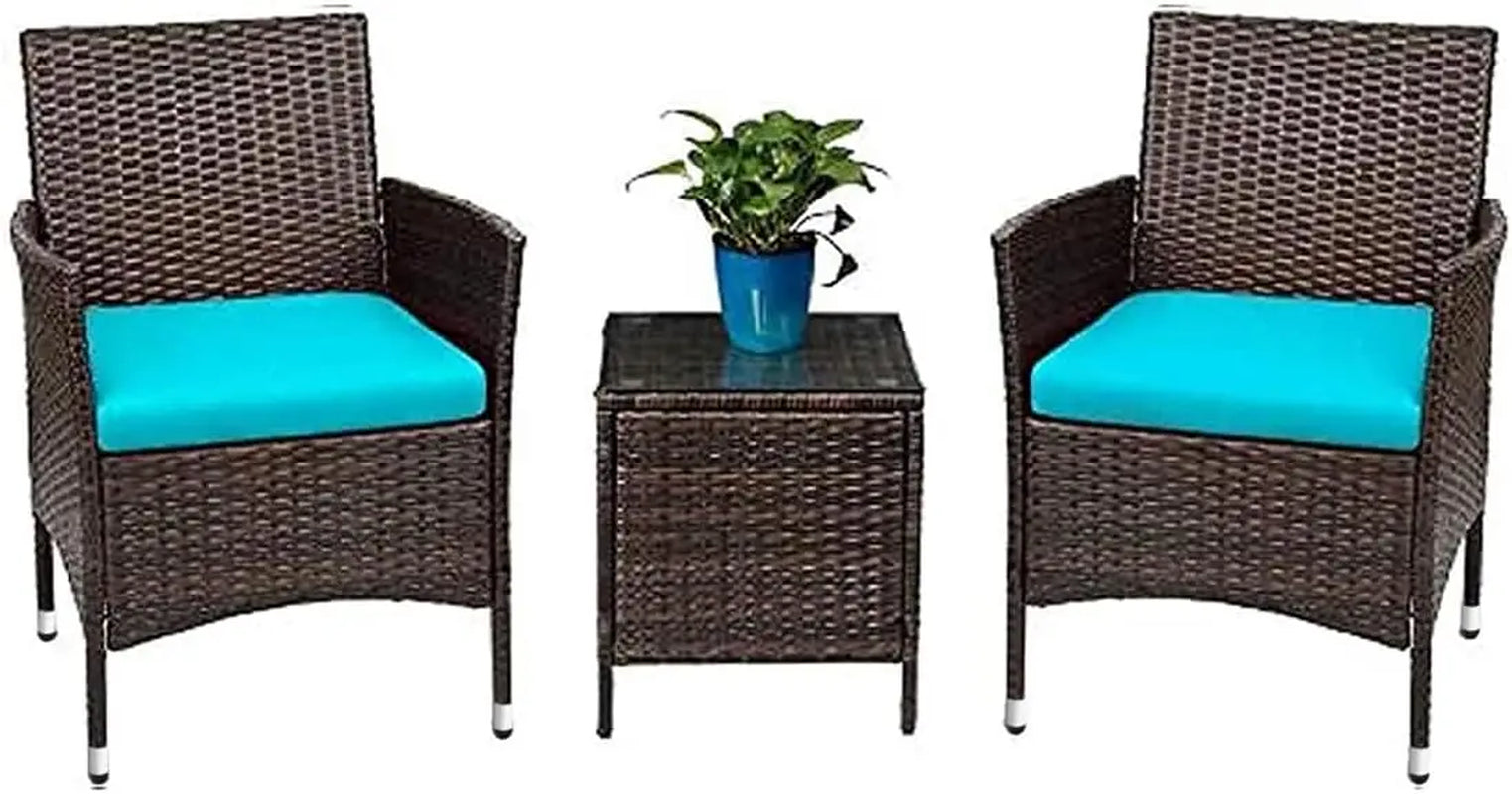 Patio Porch Furniture Sets 3 Pieces PE Rattan Wicker Chairs with Table Outdoor Garden Furniture Sets (Brown/Beige)