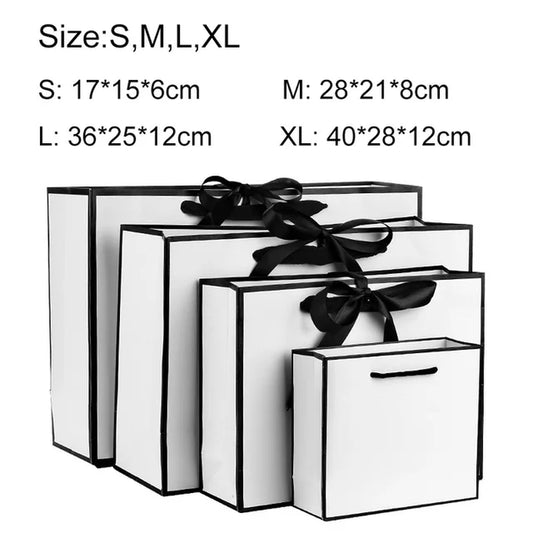 1PC Mall Shopping Paper Bag Portable Wedding Party Favors Handbag White Bow Ribbon Gifts Packaging Bags Clothes Jewelry Packing