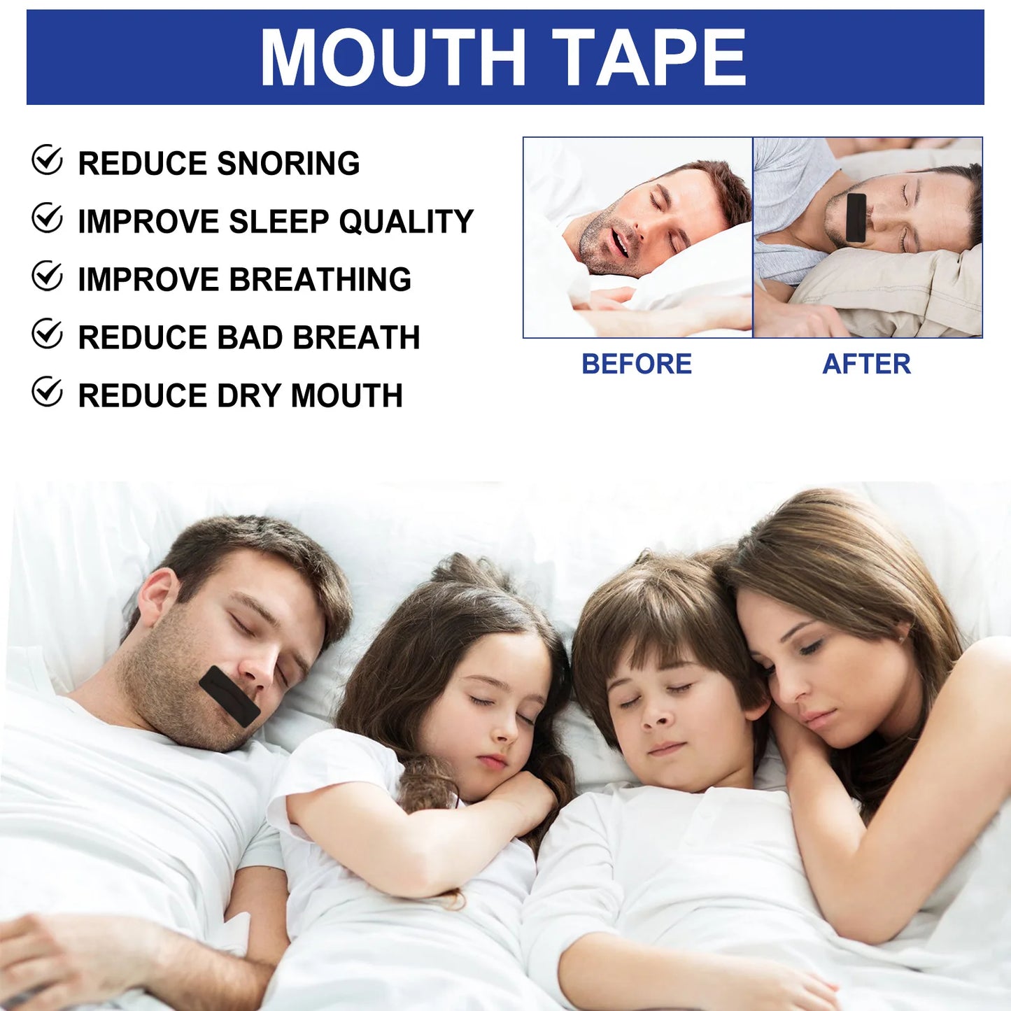 30/60Pcs anti Snoring Mouth Tape Night Sleeping Mouth Breathing Improvement Reduce Dry Mouth Promote Nose Breathing Health Care