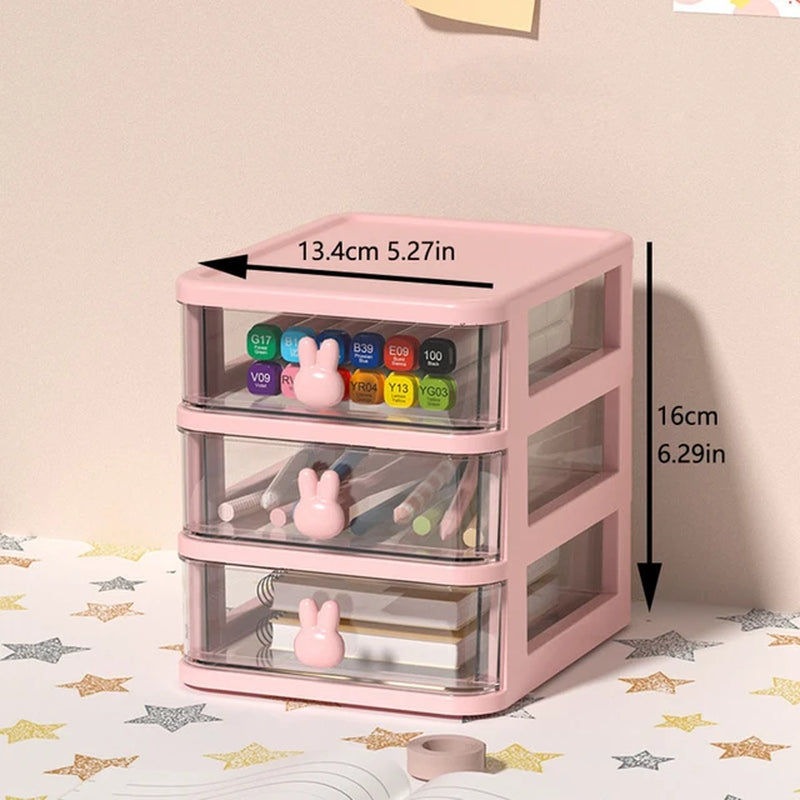 1PCS 3 Layers Desk Storage Box Rack Pen Stand Rabbit Handle Makeup Case Cosmetic Container Brush Holder Jewelry Organizer